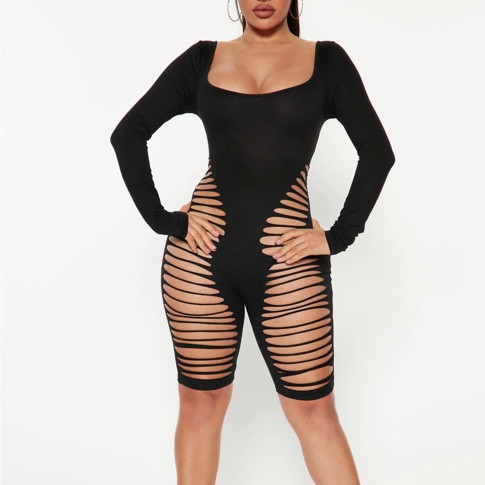 Fashion Nova Slashed Away Long Sleeve Romper